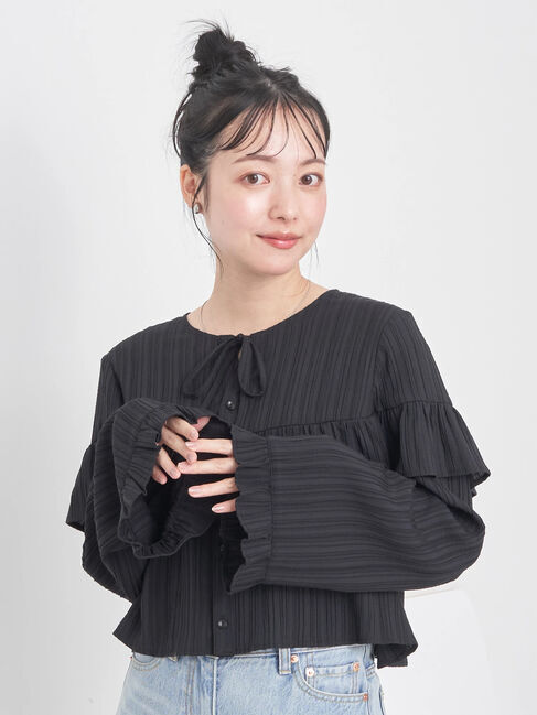 earth music&ecology「フリル切替えショートブラウス」|シャツ・ブラウス|