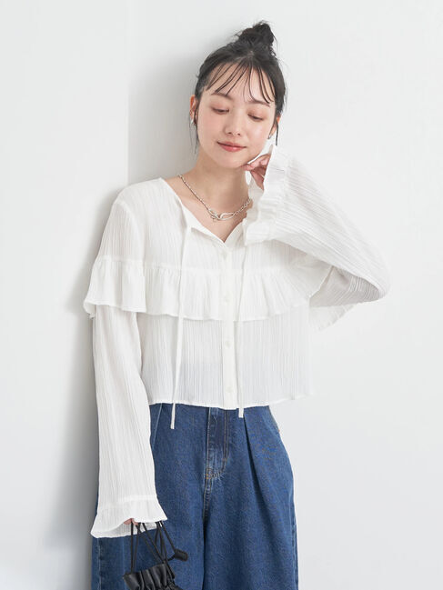 earth music&ecology「フリル切替えショートブラウス」|シャツ・ブラウス|