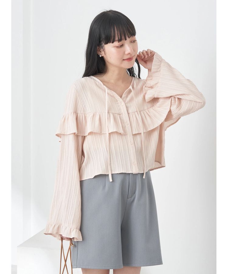 earth music&ecology「フリル切替えショートブラウス」|シャツ・ブラウス|Pink Beige