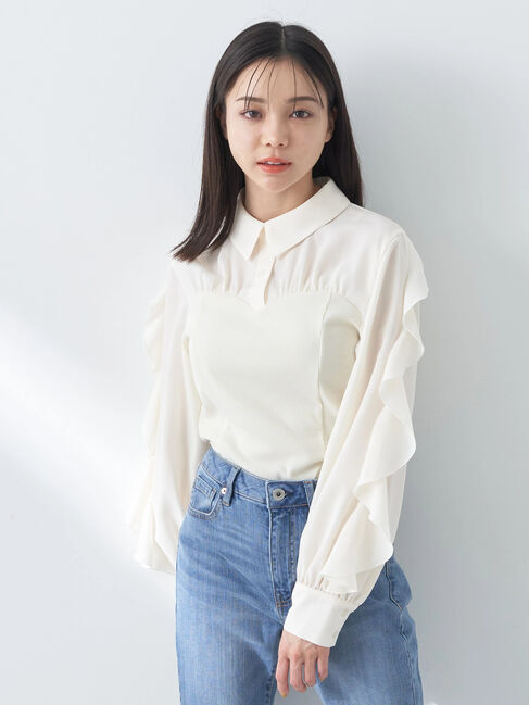 earth music&ecology「ドッキングフリルシャツ見えプルオーバー」|Tシャツ・カットソー|