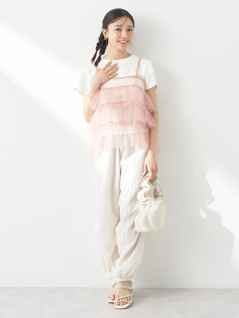 earth music&ecology「チュールティアードフリルキャミソール」|ベスト・ジレ|