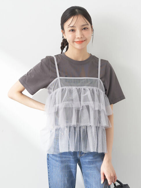 earth music&ecology「チュールティアードフリルキャミソール」|ベスト・ジレ|