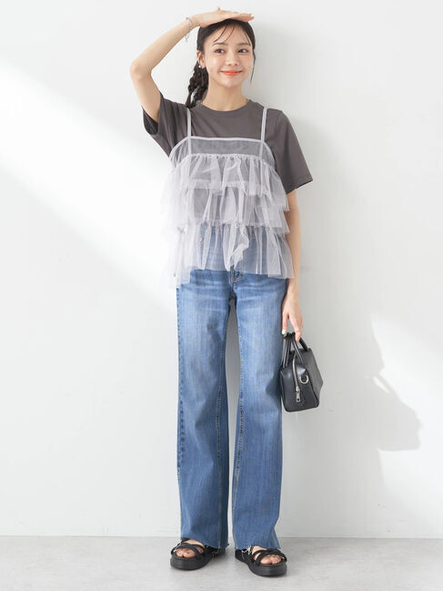 earth music&ecology「チュールティアードフリルキャミソール」|ベスト・ジレ|