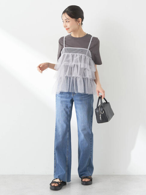 earth music&ecology「チュールティアードフリルキャミソール」|ベスト・ジレ|