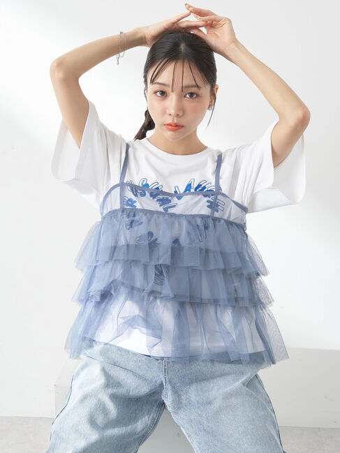 earth music&ecology「チュールティアードフリルキャミソール」|ベスト・ジレ|