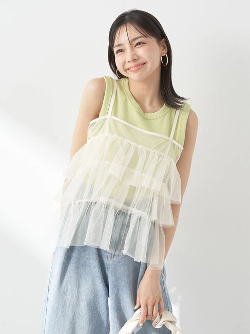 earth music&ecology「チュールティアードフリルキャミソール」|ベスト・ジレ|
