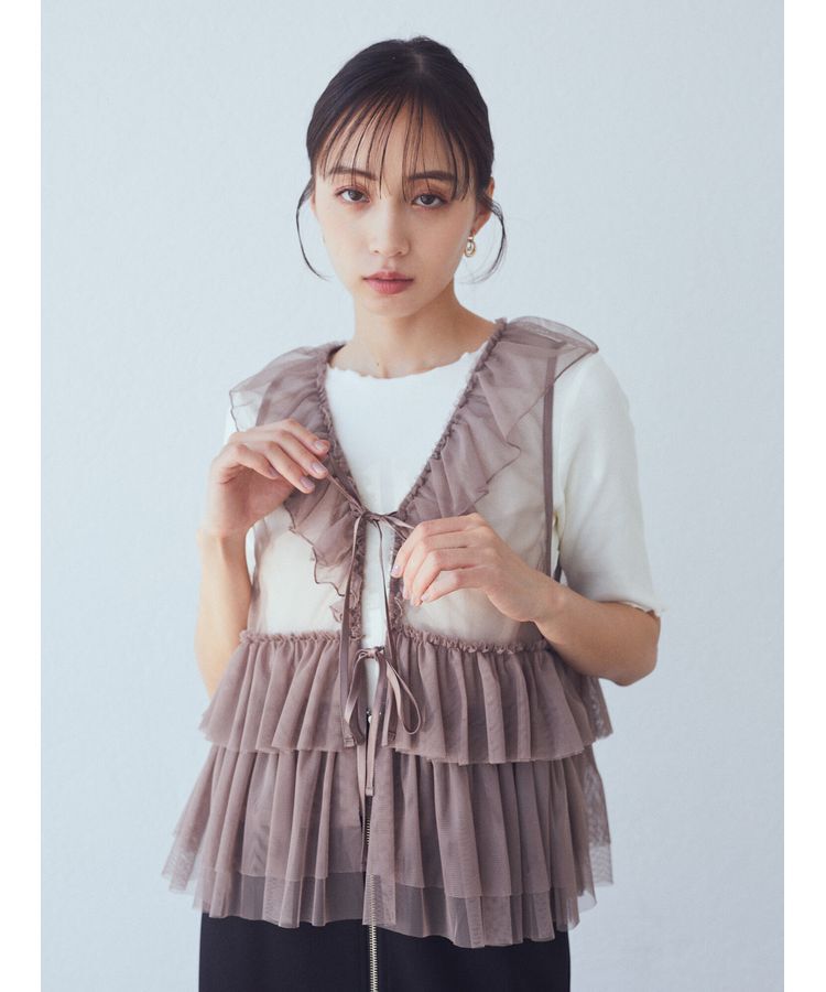 earth music&ecology「チュールベスト」|ベスト・ジレ|Mocha