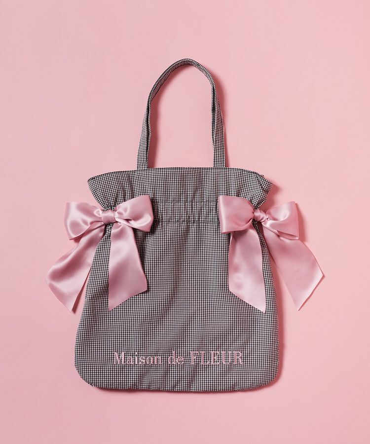 Maison de FLEUR「ギンガムチェックダブルリボントートバッグ」|トートバッグ|ブラック