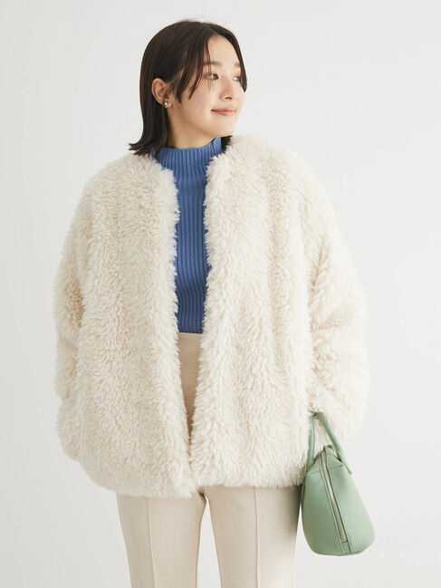 Green Parks「・ELENCARE　DUE　シープファーノーカラーコート」|その他|Ivory