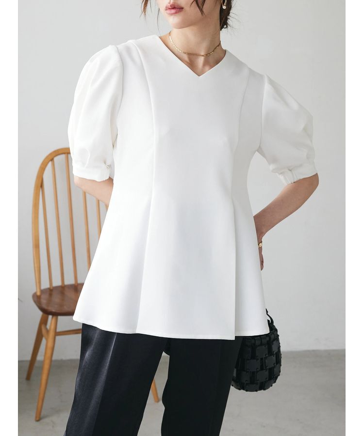 AnriettMusee「パフスリーブペプラムブラウス」|シャツ・ブラウス|Off White