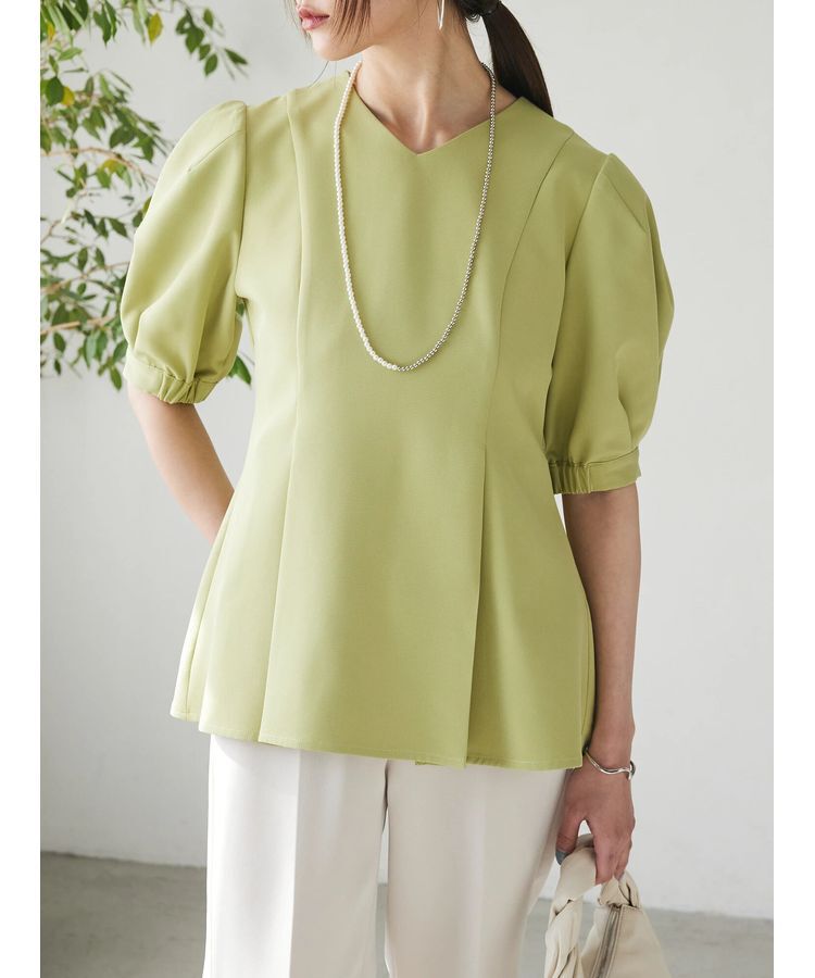AnriettMusee「パフスリーブペプラムブラウス」|シャツ・ブラウス|Lime Green