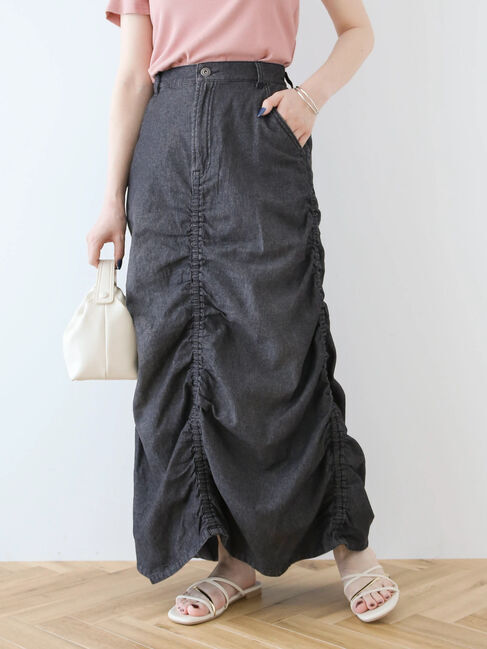 Green Parks「・SUGAR　SPOON　シャーリングデニムスカート」|スカート|Black