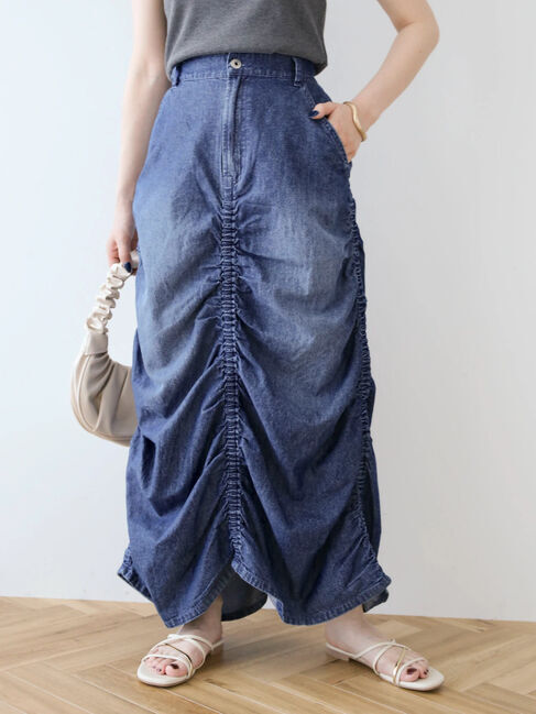 Green Parks「・SUGAR　SPOON　シャーリングデニムスカート」|スカート|Indigo