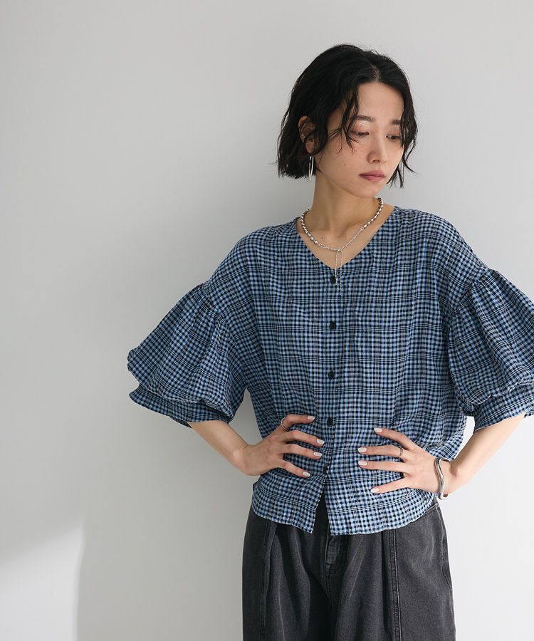 armonia「前後2way袖バルーンギンガムチェックブラウス」|シャツ・ブラウス|