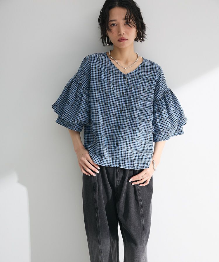 armonia「前後2way袖バルーンギンガムチェックブラウス」|シャツ・ブラウス|
