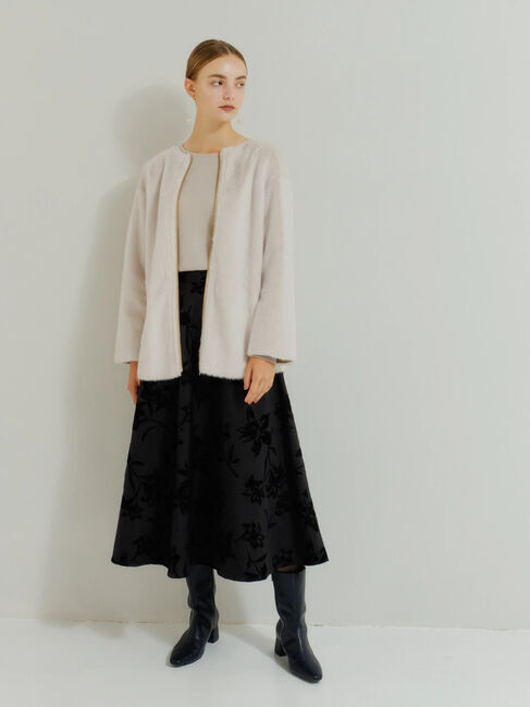 YECCA VECCA「フェイクファーコート」|ノーカラーコート|