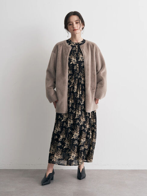 YECCA VECCA「フェイクファーコート」|ノーカラーコート|