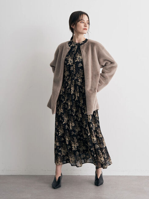 YECCA VECCA「フェイクファーコート」|ノーカラーコート|