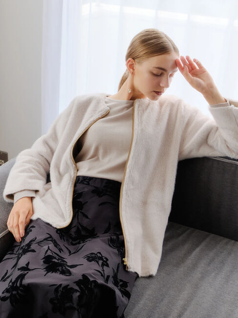 YECCA VECCA「フェイクファーコート」|ノーカラーコート|