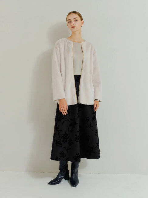 YECCA VECCA「フェイクファーコート」|ノーカラーコート|