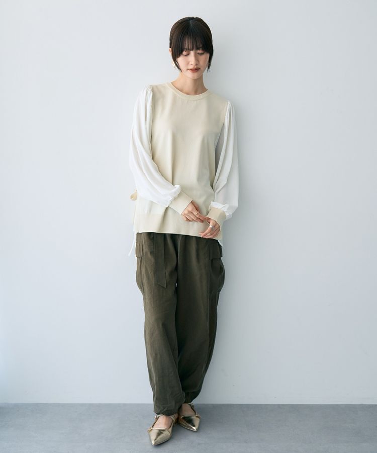 YECCA VECCA「サイドプリーツ異素材MIXプルオーバー」|ニット・セーター|