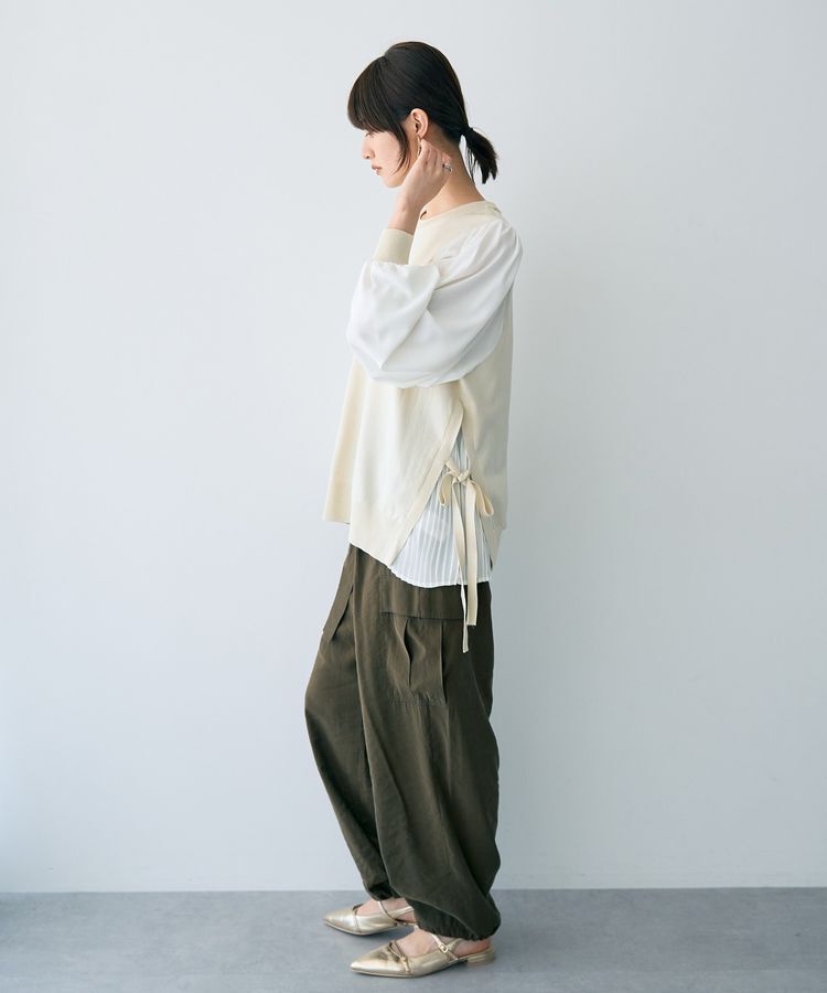 YECCA VECCA「サイドプリーツ異素材MIXプルオーバー」|ニット・セーター|