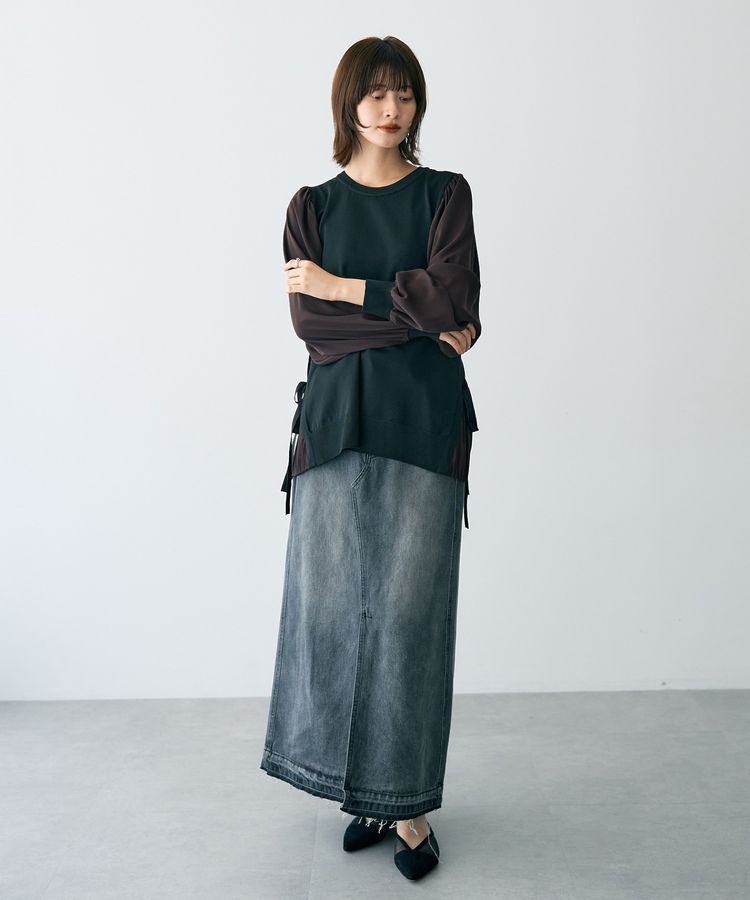 YECCA VECCA「サイドプリーツ異素材MIXプルオーバー」|ニット・セーター|