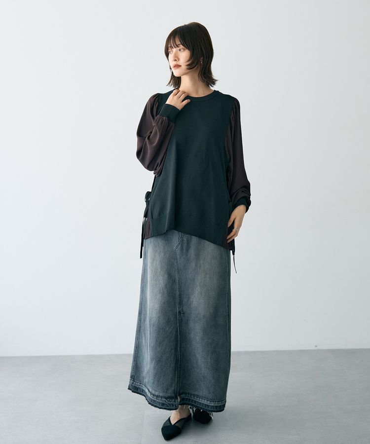 YECCA VECCA「サイドプリーツ異素材MIXプルオーバー」|ニット・セーター|