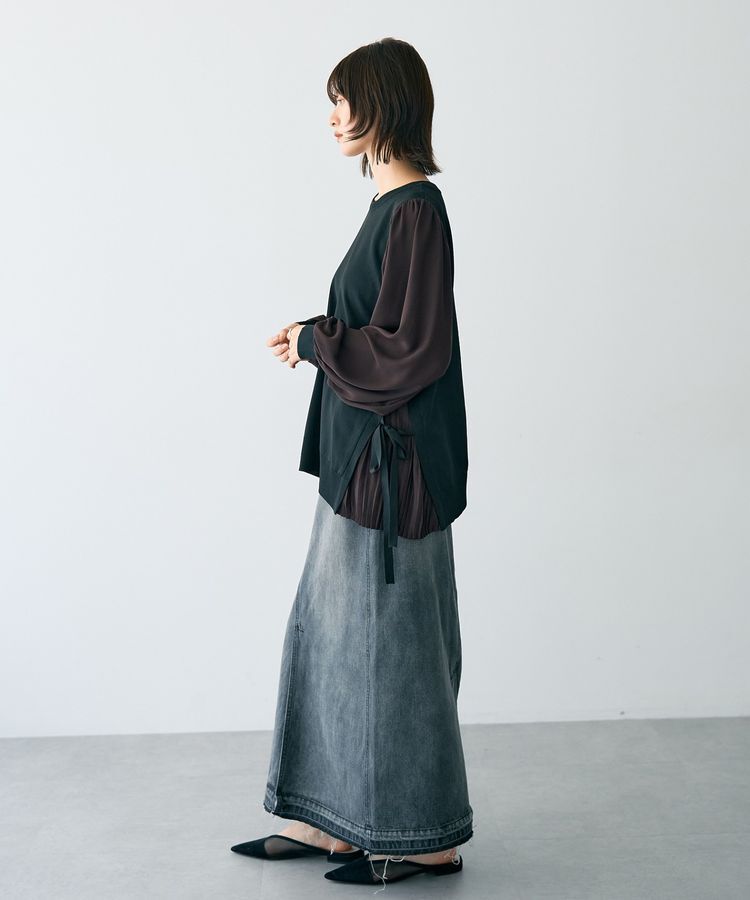 YECCA VECCA「サイドプリーツ異素材MIXプルオーバー」|ニット・セーター|