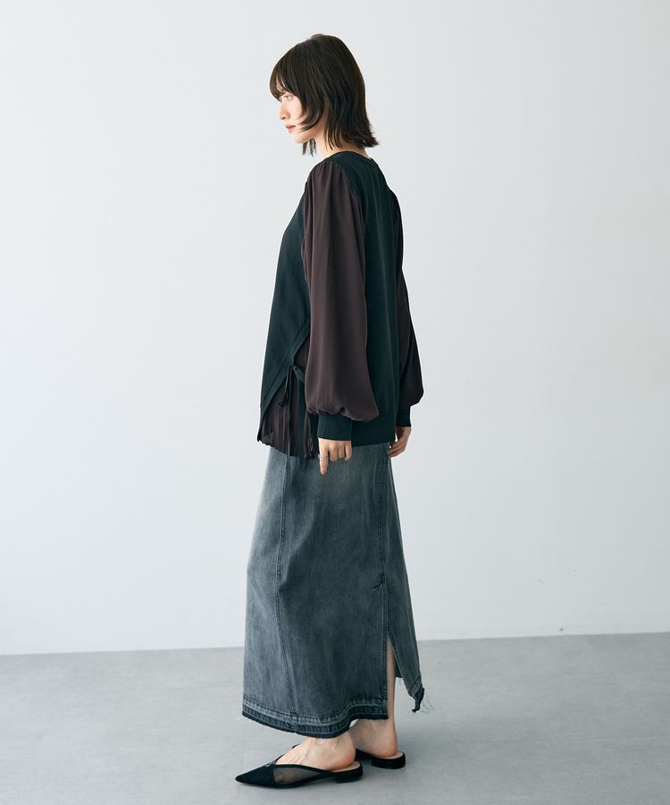 YECCA VECCA「サイドプリーツ異素材MIXプルオーバー」|ニット・セーター|