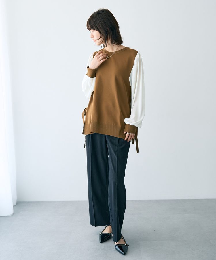 YECCA VECCA「サイドプリーツ異素材MIXプルオーバー」|ニット・セーター|