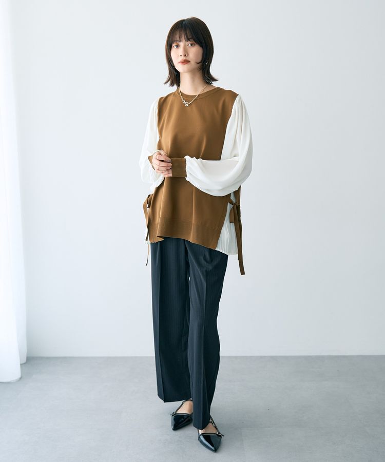 YECCA VECCA「サイドプリーツ異素材MIXプルオーバー」|ニット・セーター|