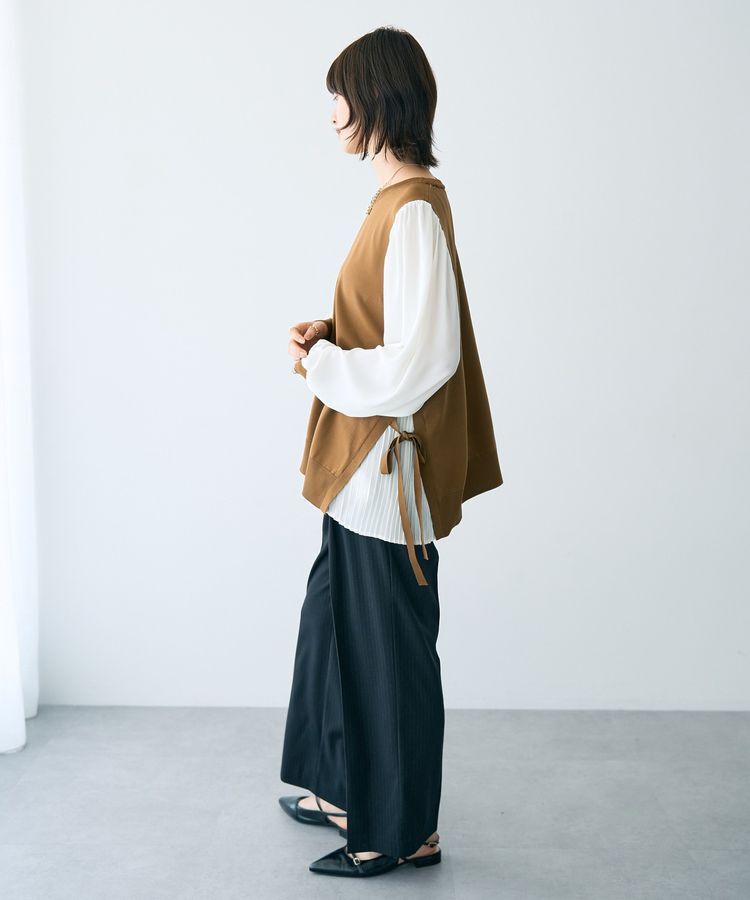 YECCA VECCA「サイドプリーツ異素材MIXプルオーバー」|ニット・セーター|