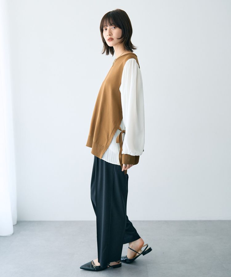 YECCA VECCA「サイドプリーツ異素材MIXプルオーバー」|ニット・セーター|