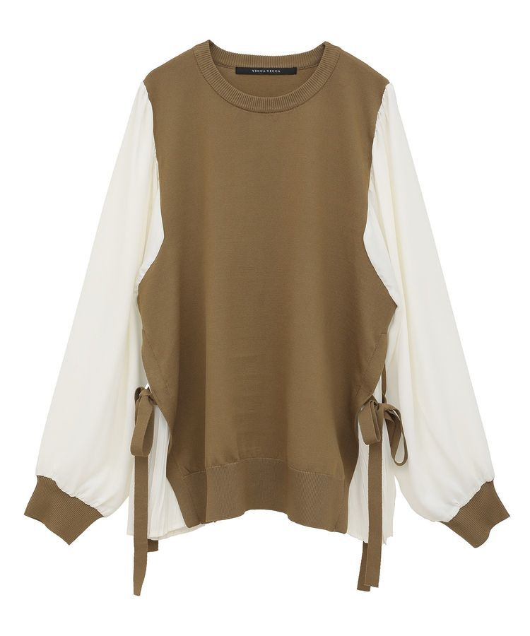 YECCA VECCA「サイドプリーツ異素材MIXプルオーバー」|ニット・セーター|