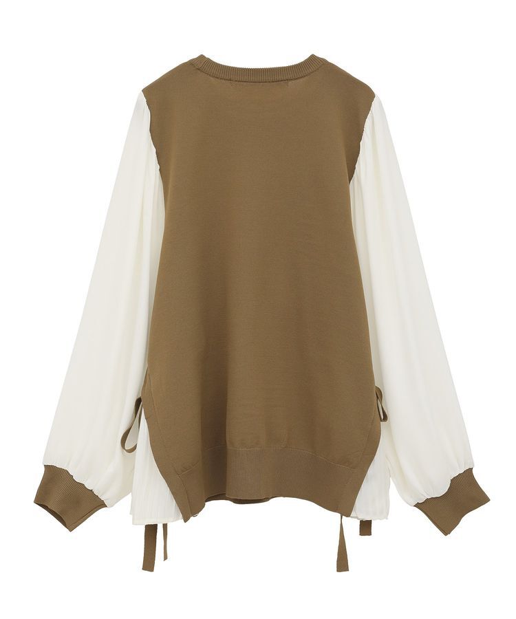 YECCA VECCA「サイドプリーツ異素材MIXプルオーバー」|ニット・セーター|