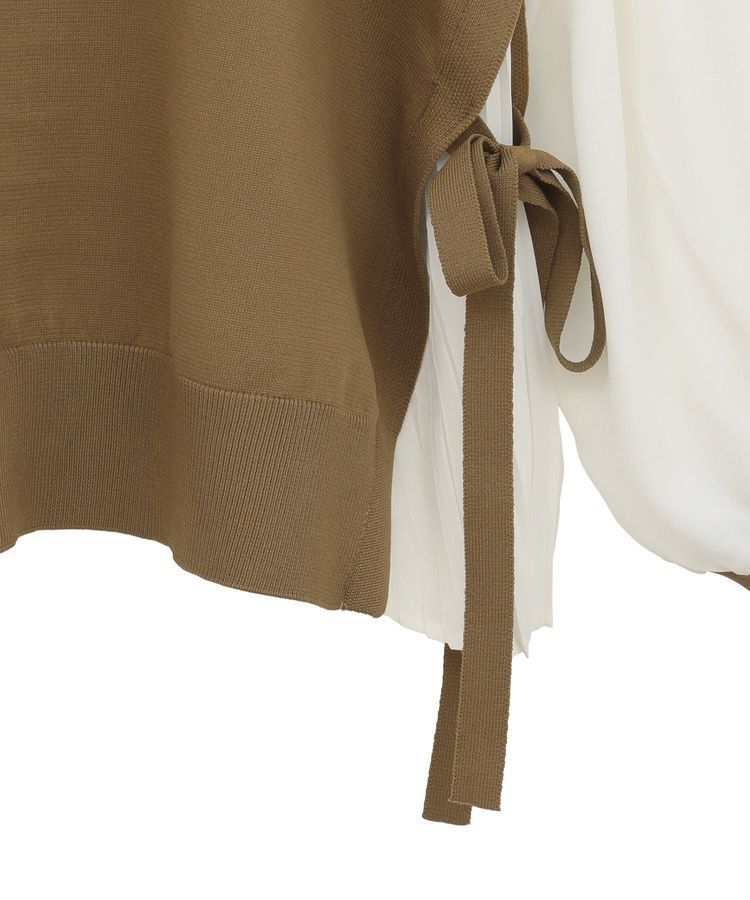 YECCA VECCA「サイドプリーツ異素材MIXプルオーバー」|ニット・セーター|