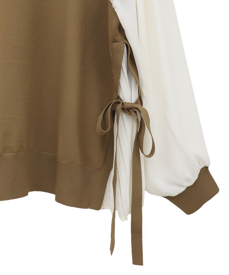 YECCA VECCA「サイドプリーツ異素材MIXプルオーバー」|ニット・セーター|