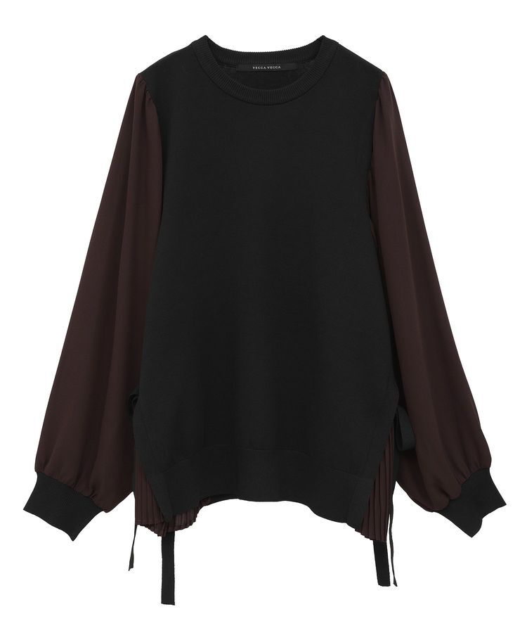 YECCA VECCA「サイドプリーツ異素材MIXプルオーバー」|ニット・セーター|