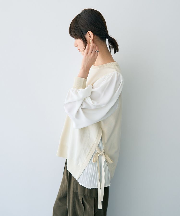 YECCA VECCA「サイドプリーツ異素材MIXプルオーバー」|ニット・セーター|