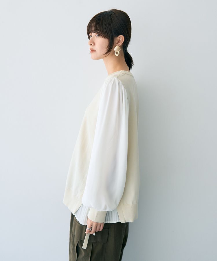 YECCA VECCA「サイドプリーツ異素材MIXプルオーバー」|ニット・セーター|