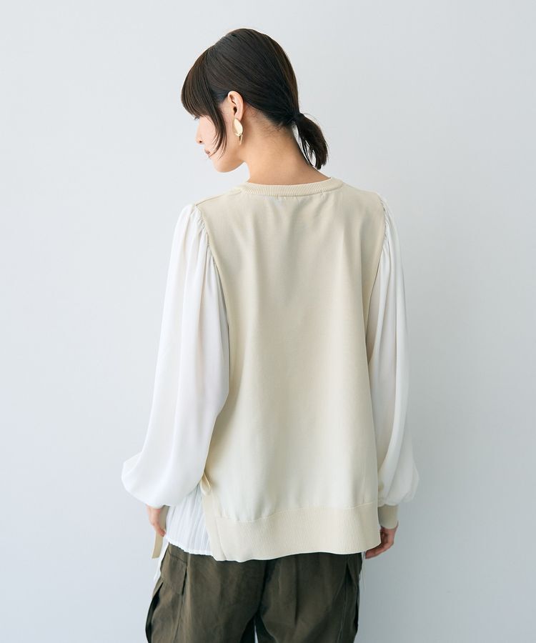 YECCA VECCA「サイドプリーツ異素材MIXプルオーバー」|ニット・セーター|