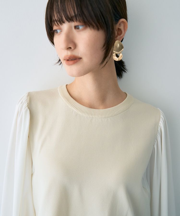 YECCA VECCA「サイドプリーツ異素材MIXプルオーバー」|ニット・セーター|