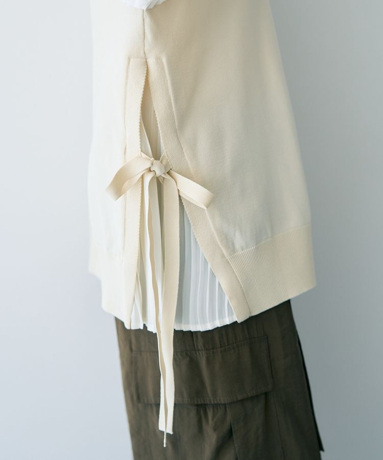 YECCA VECCA「サイドプリーツ異素材MIXプルオーバー」|ニット・セーター|