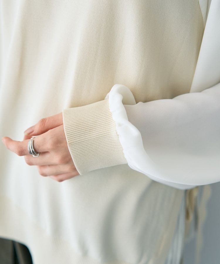 YECCA VECCA「サイドプリーツ異素材MIXプルオーバー」|ニット・セーター|