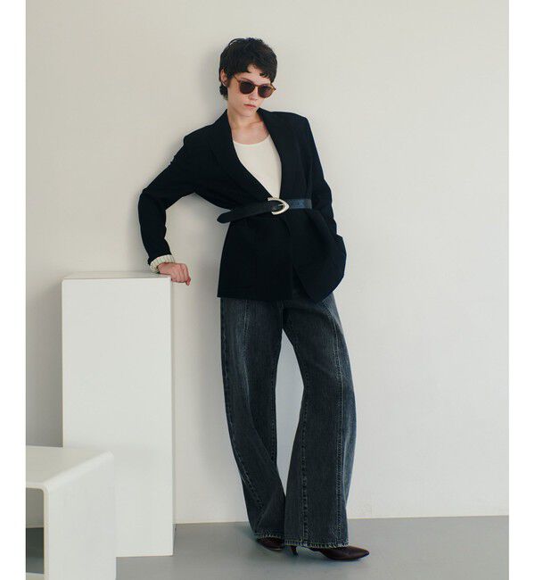 allureville「ビスコースウールボタンレスジャケット」|テーラードジャケット|ブラック