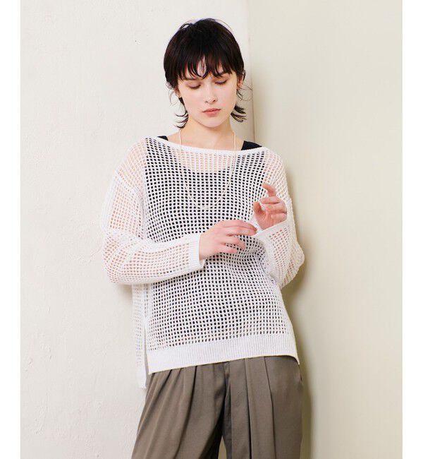 allureville「リネンコードメッシュプルオーバー」|ニット・セーター|オフホワイト
