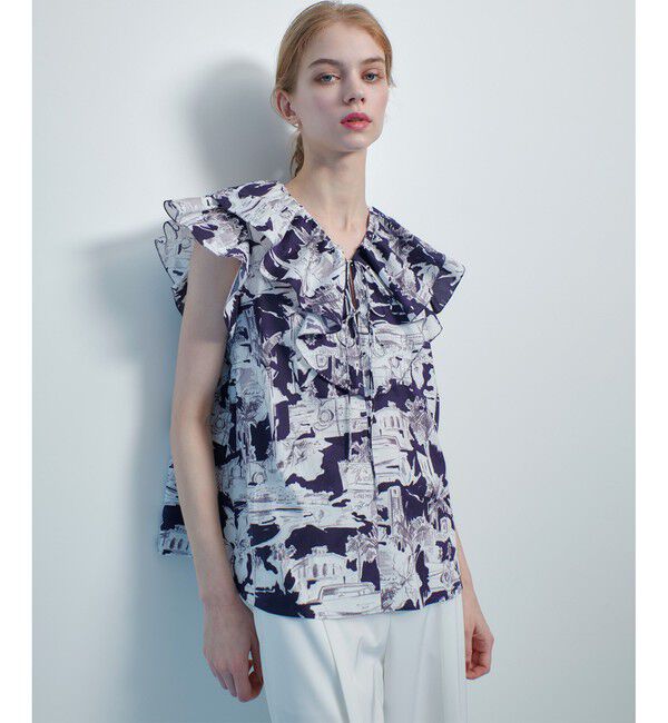 LOULOU WILLOUGHBY「【LOULOU WILLOUGHBY】サマーナイトプリントフリルブラウス」|シャツ・ブラウス|