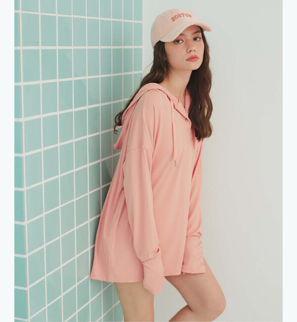 SEA DRESS「オーバーシルエットラッシュパーカープルオーバー」|ビキニトップス|アプリコット