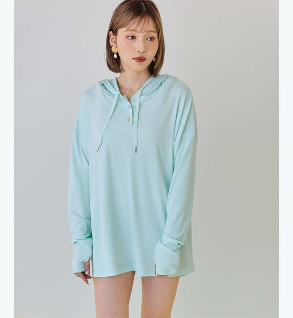 SEA DRESS「オーバーシルエットラッシュパーカープルオーバー」|ビキニトップス|アイスブルー